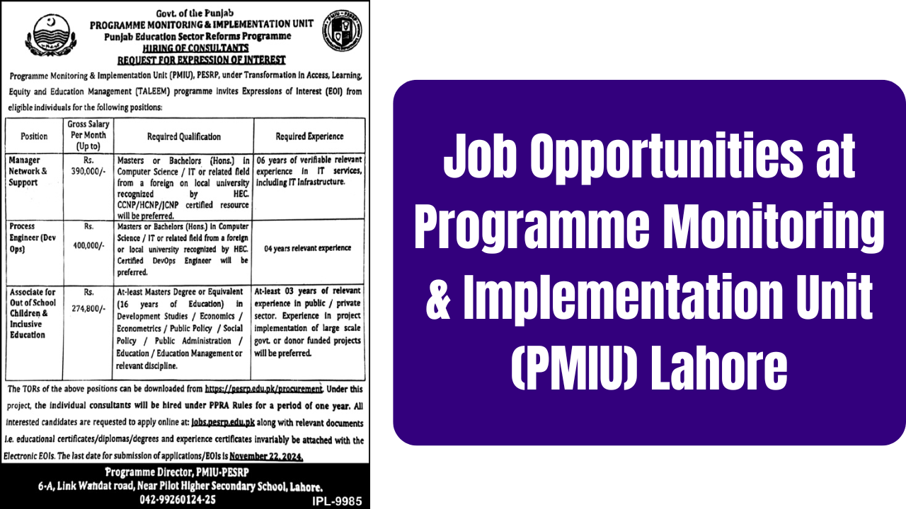 Job Opportunities at Programme Monitoring & Implementation