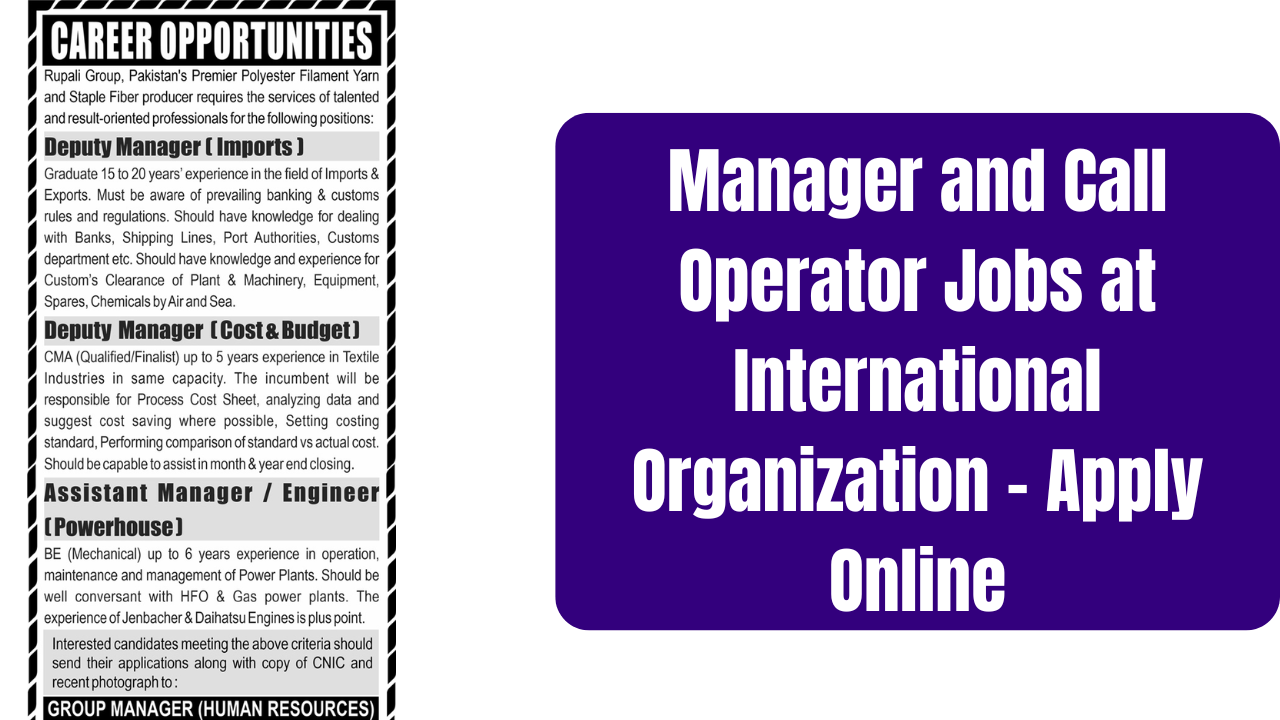 Manager and Call Operator Jobs at International Organization