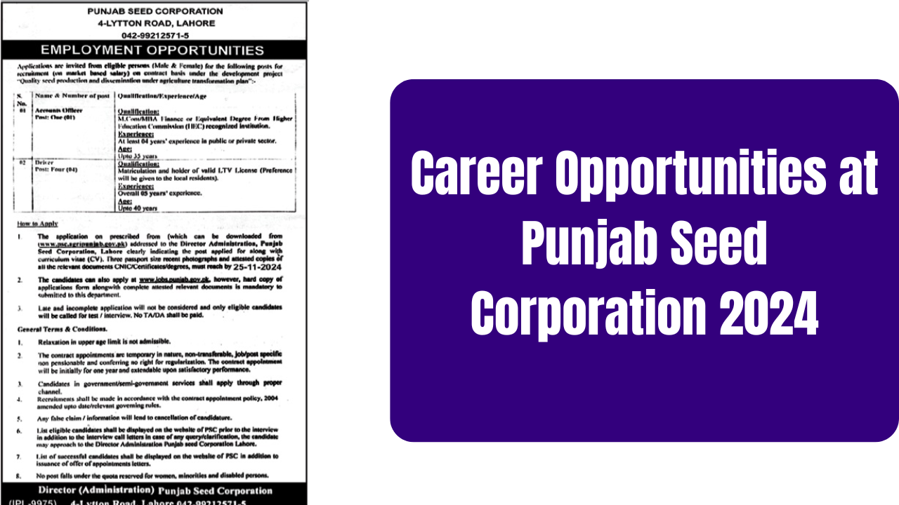 Opportunities at Punjab Seed Corporation