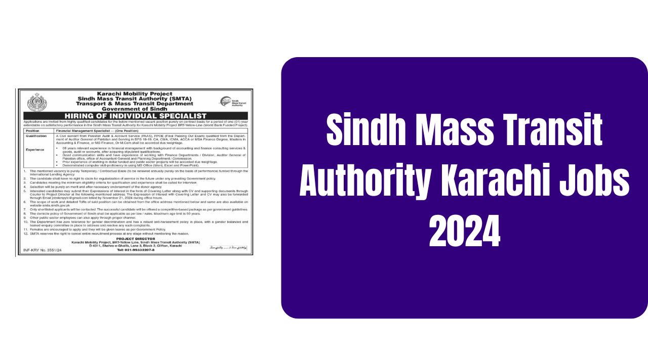 Sindh Mass Transit Authority Karachi Jobs