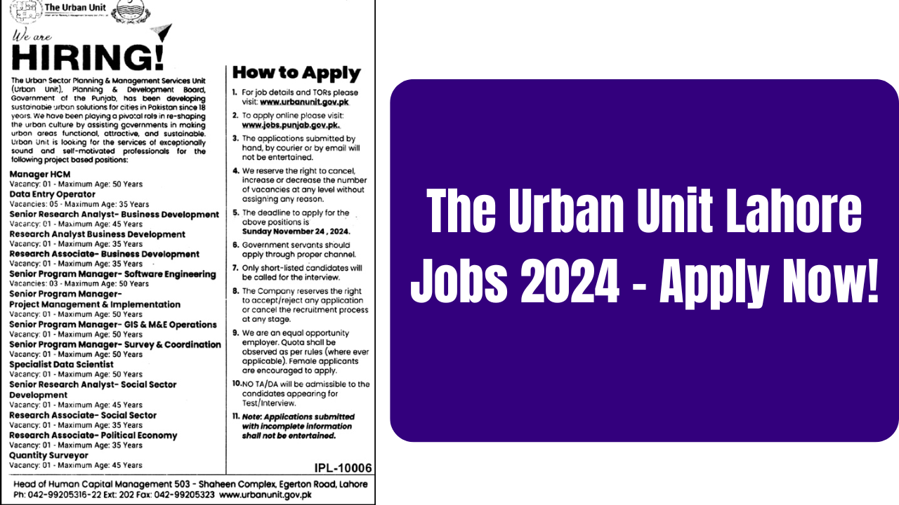 Urban Unit Lahore Jobs