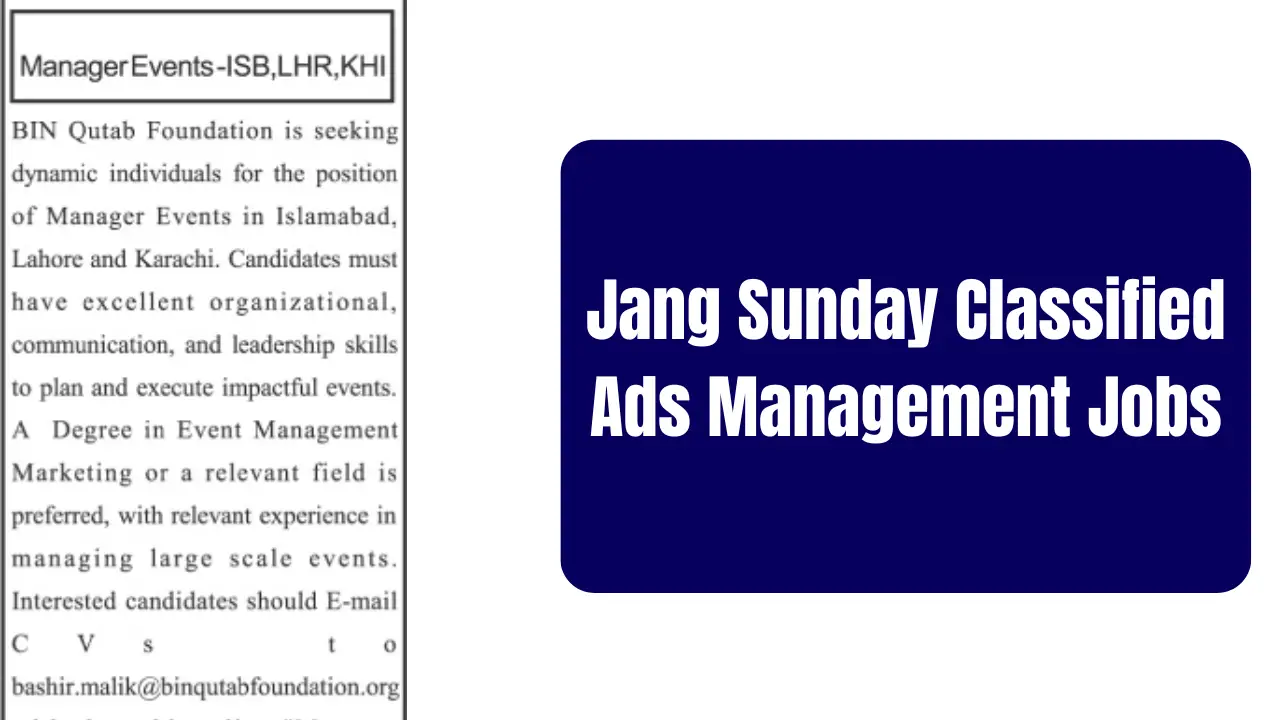 Jang Sunday Classified Ads Management Jobs