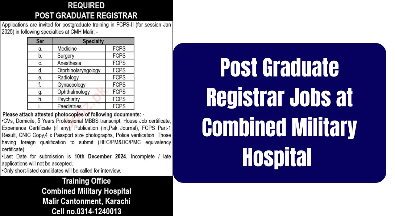 Post Graduate Registrar Jobs at Combined Military Hospital